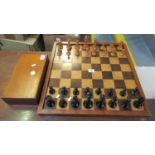 Staunton type chess set with large pieces and chess board, together with a 19th Century mahogany