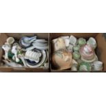 Two boxes of assorted china to include: Royal Albert 'Violet' teacup and saucer, Royal Doulton