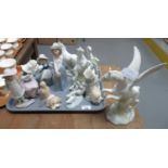 Tray of Nao and other Spanish porcelain figurines and animals to include; horses, dogs, young