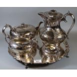 Silver plated four piece tea service comprising: teapot, water jug, two handled sucrier and cream