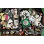 Box of china and glass to include ceramic animals, crested ware, souvenir ware, glass cruet set,