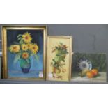 Mabel Morgan, still life studies of fruit and flower, oils on board. (3) (B.P. 21% + VAT)