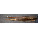 Vintage Taylor & Johnson, Redditch 'The Dorchester' two-piece fishing rod. Together with four