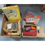 Box of vintage toys to include; Merit remote control driving test 'A test of skill' in original box,