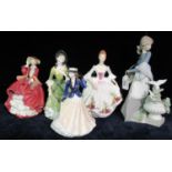 Three Royal Doulton bone china figurines to include; 'Top O'the Hill', 'Sandra' and 'Country