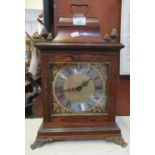 Early 20th Century rosewood cased bracket clock with caddy top and pineapple finials over later