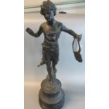 Early 20th Century French spelter figurine of a young boy holding a lyre. (B.P. 21% + VAT)