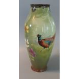 Royal Bonn German baluster vase overall with pheasant, flowers and foliage. Impressed and painted