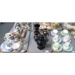 Three trays of assorted china to include: one tray of Wedgwood 'Millennium' cups and saucers, two