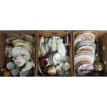 Three boxes of china to include collectors and other plates, various tea ware including Worcester