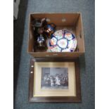 Box of assorted items to include; copper lustre dresser jugs, two early 20th Century Japanese