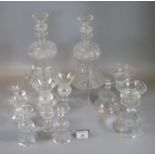 A collection of probably Edinburgh crystal items to include; a pair of mallet shaped decanters