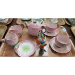 Eight piece Carlton Ware flower and leaf design pink ground bachelor's teaset, together with Carlton