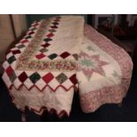 Two patchwork quilts, overall with geometric and rose and foliage decoration. (2) (B.P. 21% + VAT)