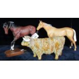 Royal Doulton 'Spirit of Youth' horse on wooden base, together with a Beswick horse and a pottery