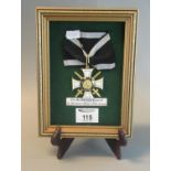 Second class cross of the Prussian Order of the Crown medal. Reproduction. Framed. (B.P. 21% + VAT)