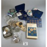 Plastic box of assorted GB coins to include King VI 1937-1952 complete set of farthings, tokens,