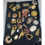 Collection of vintage brooches, various, to include cameo style, floral, animals, harp, etc. (B.P.