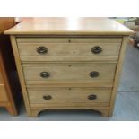 Edwardian straight front bedroom chest of three drawers on bracket feet. 83 x 45 x 81cm approx. (B.