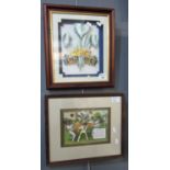 Two framed decoupage studies, Prince of Wales feathers 'Ich Dien', and cricketing study 'The Game,