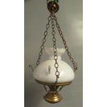 20th Century brass and opaline glass hanging ceiling light fitting. (B.P. 21% + VAT)