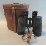 Pair of WWII military binoculars, 7x50, marked R.E.L/Canada 1945. In leather carrying case. (B.P.