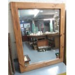 Modern rustic pine framed bevel plate mirror. 95 x 123cm approx. (B.P. 21% + VAT)