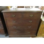 Mahogany straight front chest of two short and three long drawers on a projecting platform base. 111