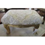 Small French style gilded stool with floral seat and shaped sides on paw feet. (B.P. 21% + VAT)