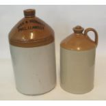 Two two-tone stoneware flagons, one marked 'Rees and Richards Pwll, Llanelly no. 2'. (2) (B.P. 21% +