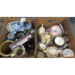 Two boxes of assorted china to include: early 20th century gilt moss pattern design part tea ware,