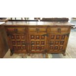 17th century style hardwood sideboard with metal handles and mounts. 150cm long approx. (modern) (