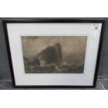 James Harris Senior (British 1810-1887) 'Worms Head, Gower', etching, signed in the plate. 20 x 31cm