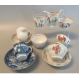 Collection of 18th century New Hall type porcelain items to include helmet-shaped jug in Oriental