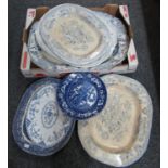 Box containing mostly 19th century meat plates, to include: one very large 'Morea' Staffordshire