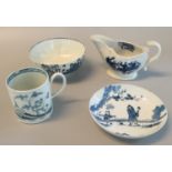 Collection of 18th century blue and white porcelain to include small Liverpool underglaze blue