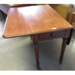 Victorian mahogany Pembroke table on tapering baluster legs, cups, and castors. (B.P. 21% + VAT)