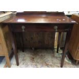 Edwardian mahogany single drawer side table on square tapering legs. 89cm long approx. (B.P. 21% +