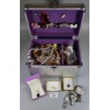 Collection of vintage and other costume jewellery, brooches, hat pins, watches, silver pendant and