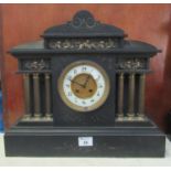 Late 19th/early 20th century slate two-train architectural design mantel clock. (B.P. 21% + VAT)