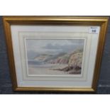 British school (early 20th century) Caswell Bay, Gower, watercolours. 17 x 25cm approx. Framed. (B.