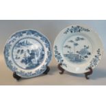 18th/early 19th century Chinese porcelain under glazed blue decorated plate with central reserve