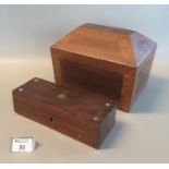 Oak and mahogany sarcophagus-shaped box, together with a 19th century rectangular rosewood and