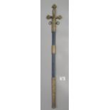 20th century masonic brass mounted outer guard sword with steel blade and leather scabbard. (B.P.