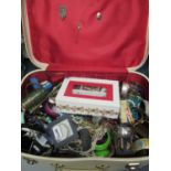 Suitcase comprising assorted vintage and other jewellery, watches, necklaces, beads, silver