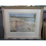 After Sir William Russel Flint, foreshore with standing nude female, limited edition coloured