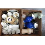 Two boxes of mainly china to include pair of Chinese design prunus blossom vases, ceramic study of a