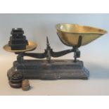 Set of Barnall Bristol cast iron scales with weights and brass pans. (B.P. 21% + VAT)