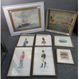 Collection of paintings to include: W Ayers, sailing vessel with steam tug and other shipping,