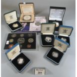 Collection of commemorative and other coins to include 2001 UK silver proof £2, wireless bridges The